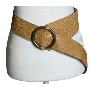 Vtg Neiman Marcus Belt Wide Textured Tan Leather Unique Accent Womens Accessory